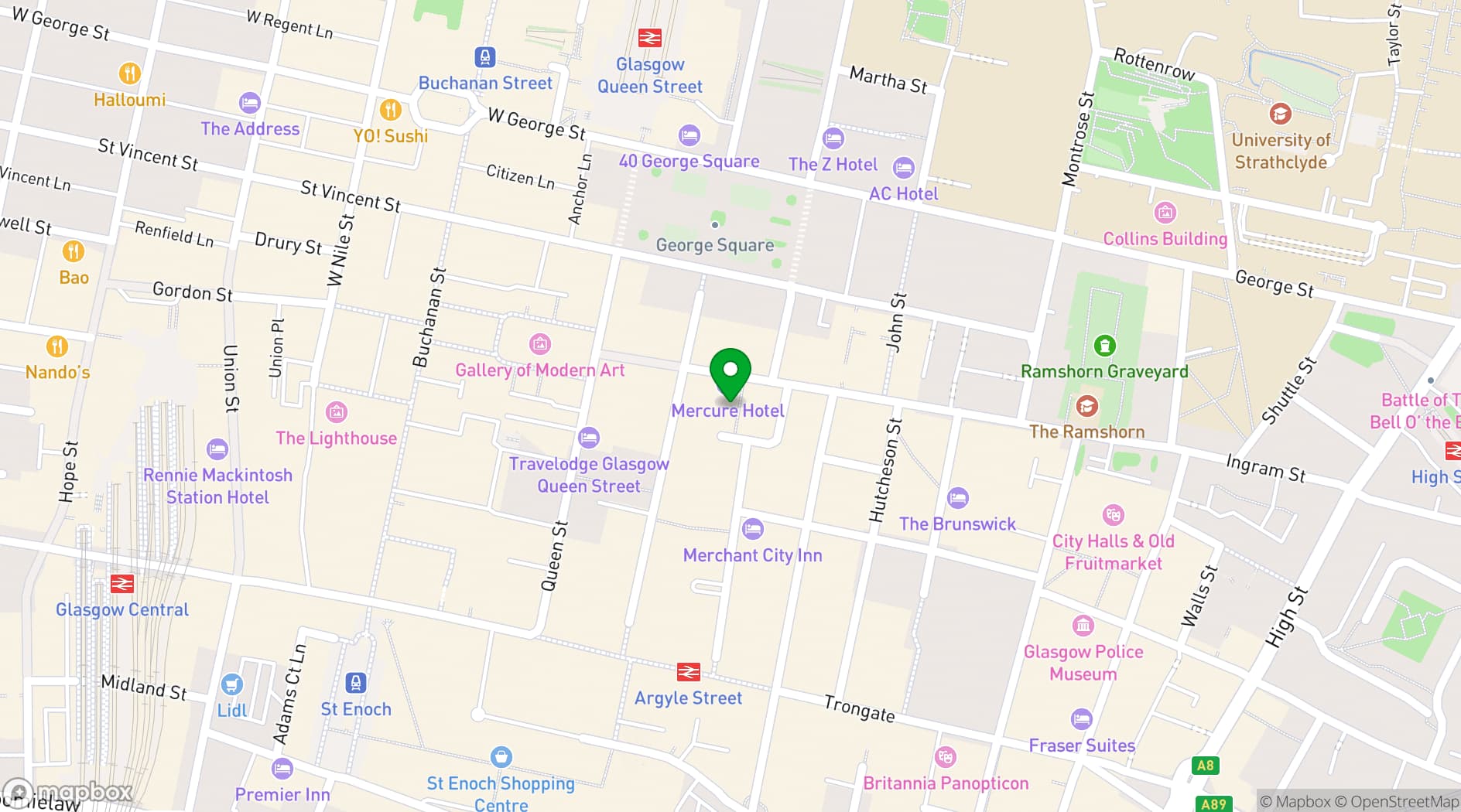 Map showing Mercure Glasgow City Hotel