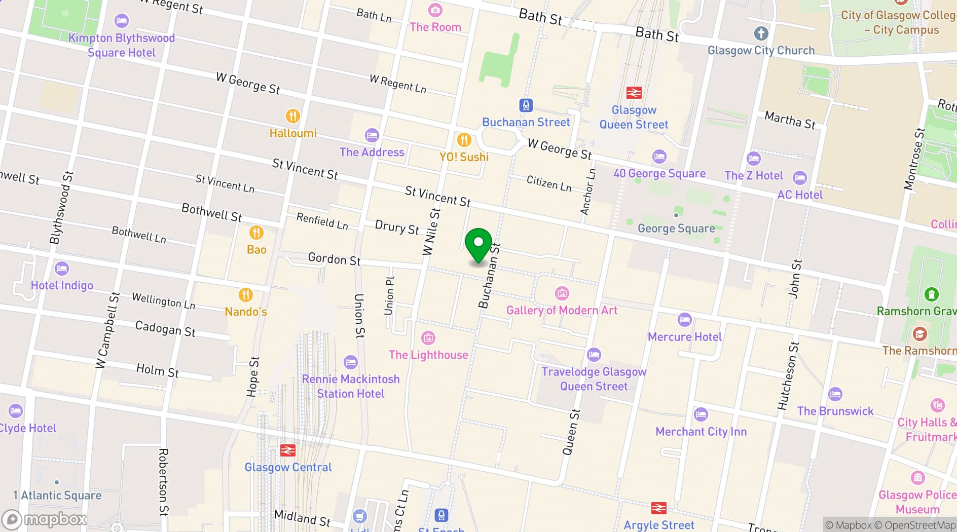 Map showing Friday's Glasgow Buchanan Street
