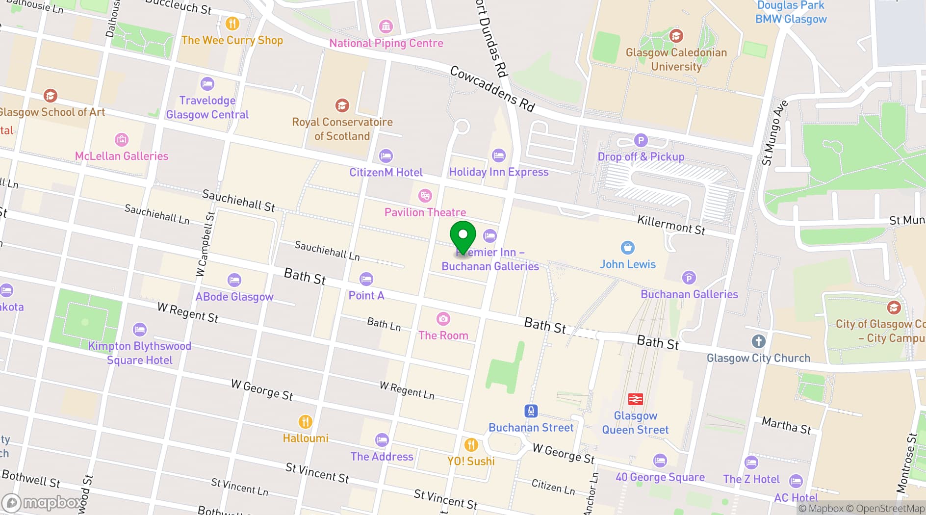 Map showing Bella Italia Glasgow Sauchiehall