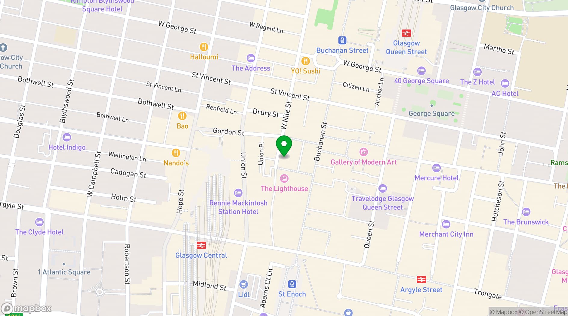 Map showing Revolution Mitchell Street, Glasgow.