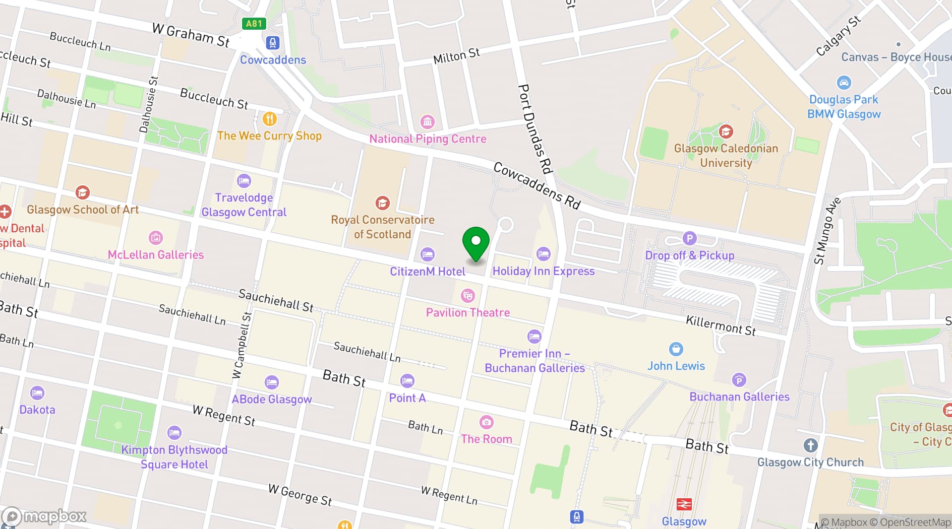 Map showing Maldron Hotel Glasgow City