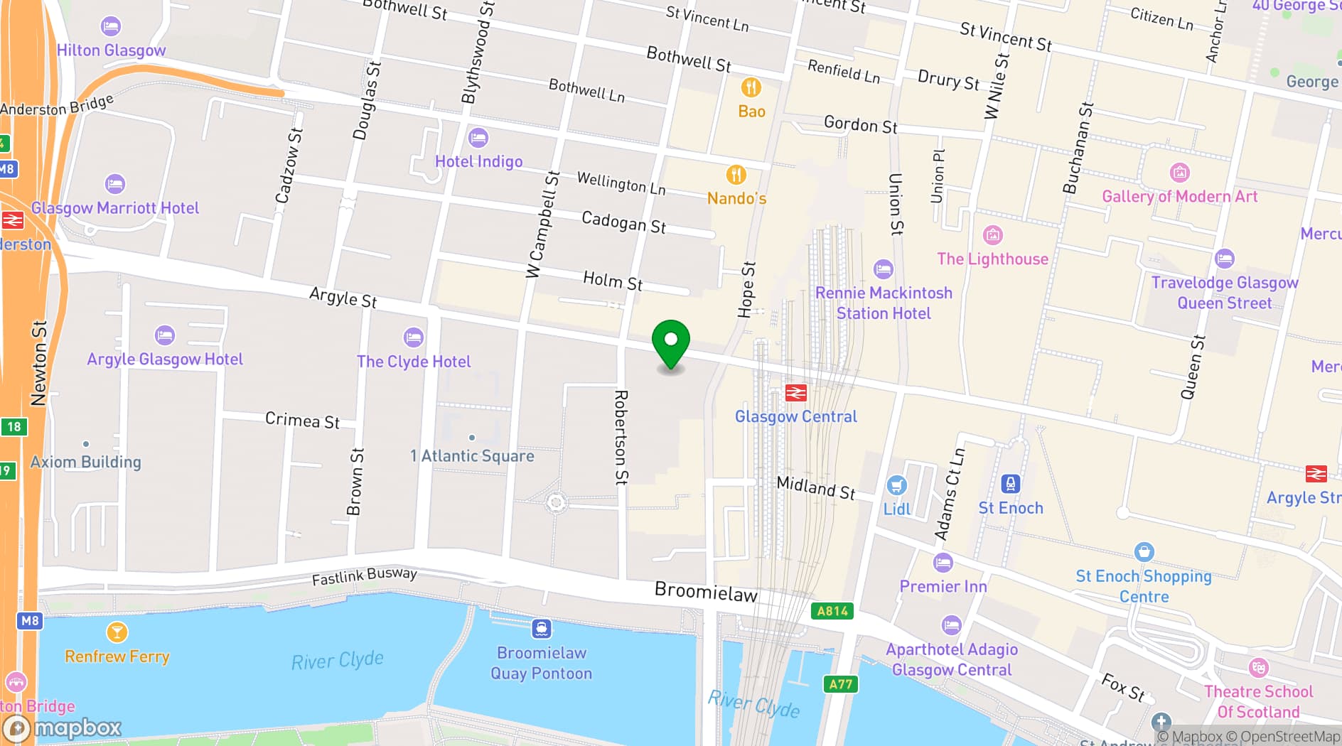 Map showing Radisson Blu Hotel, Glasgow