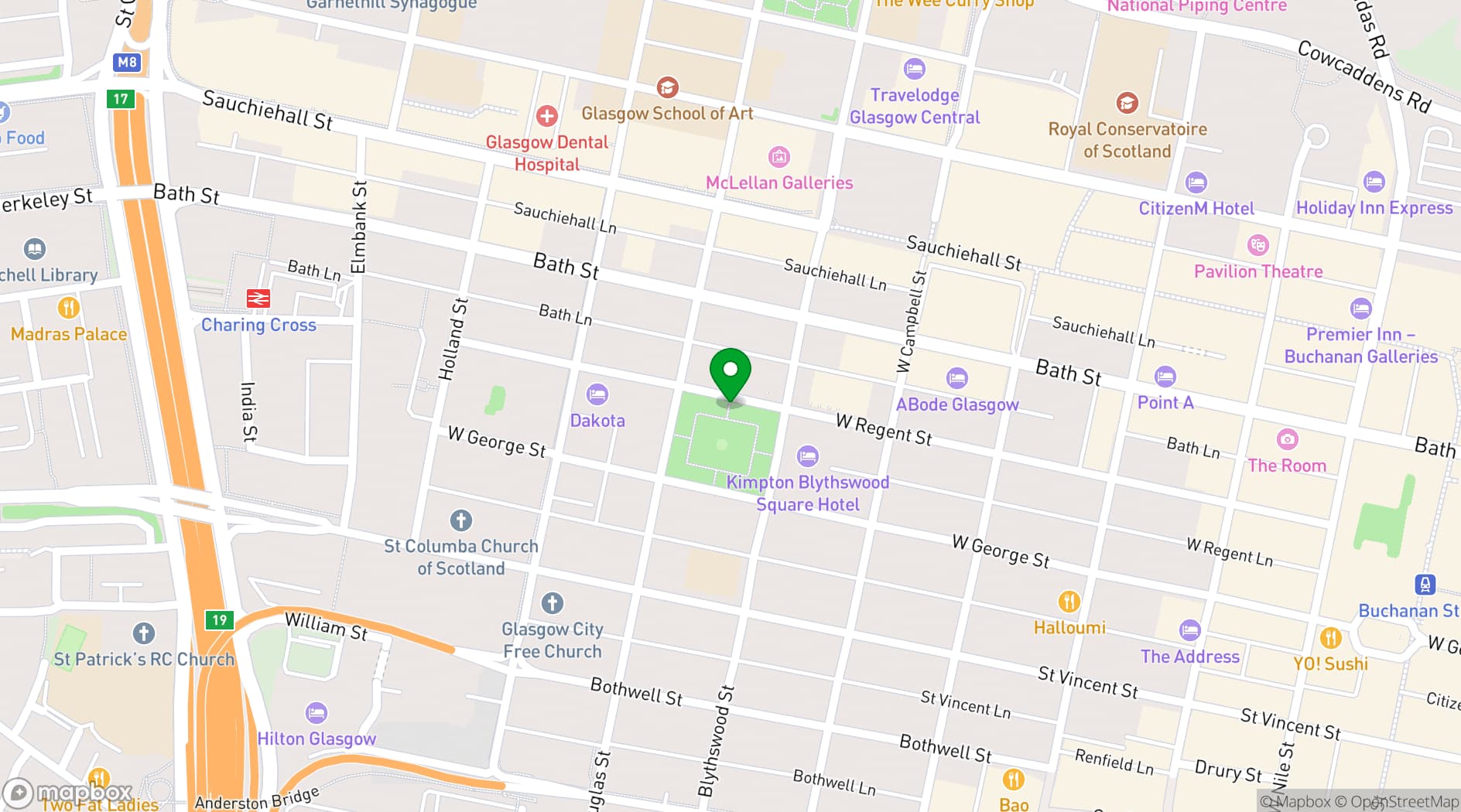 Map showing Kimpton Blythswood Sqaure