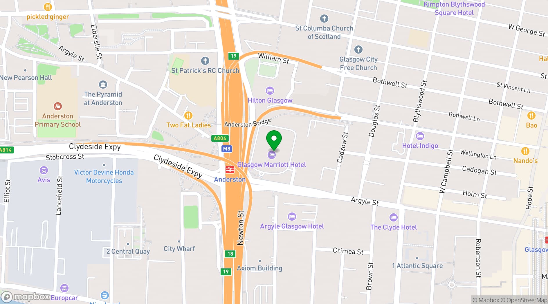 Map showing Glasgow Marriott Hotel