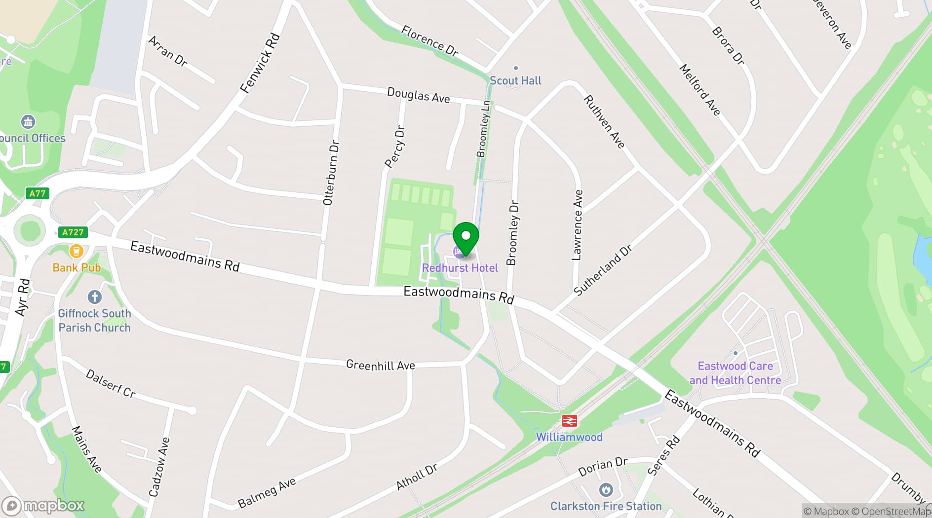 Map showing The Redhurst Hotel