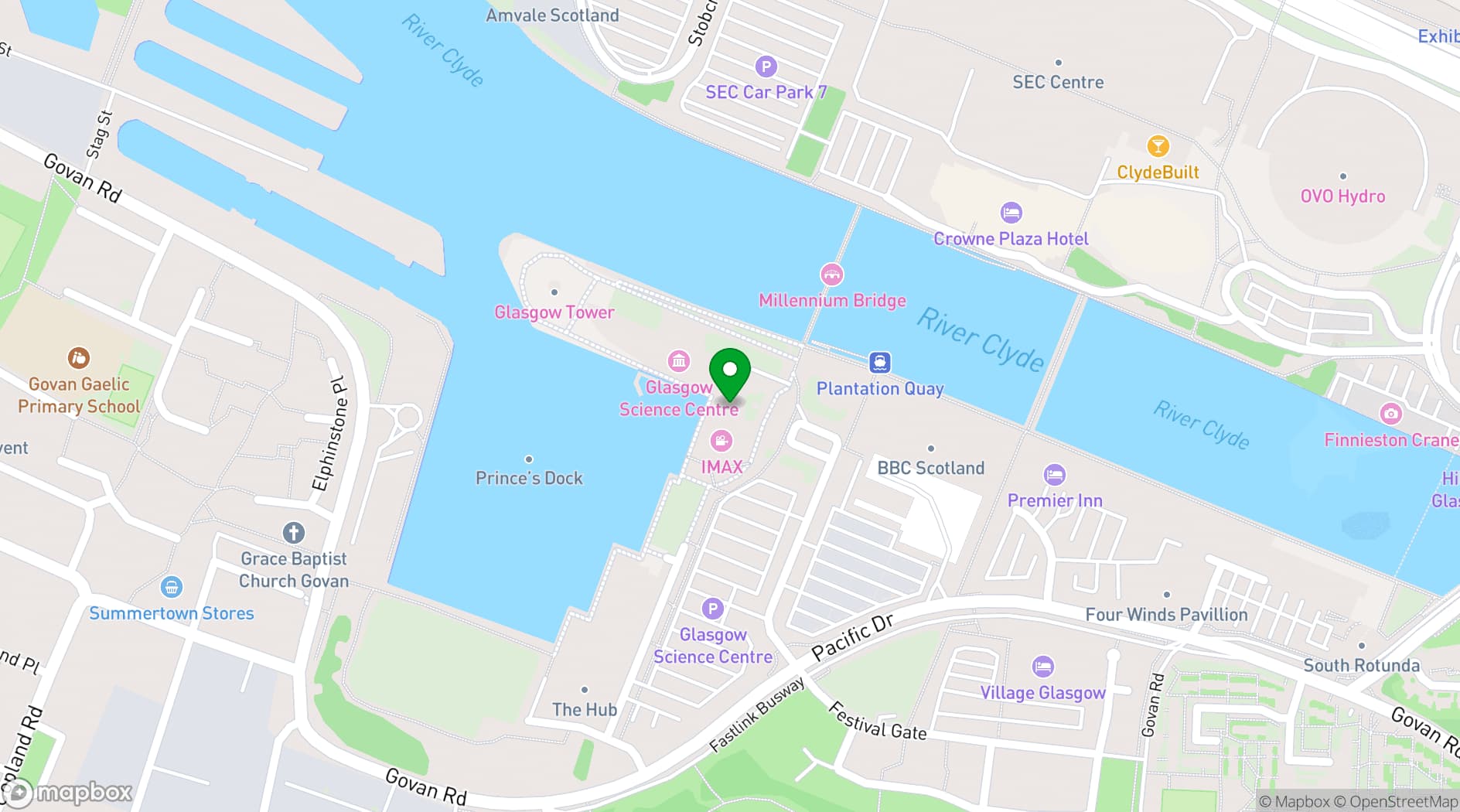 Map showing Glasgow Science Centre