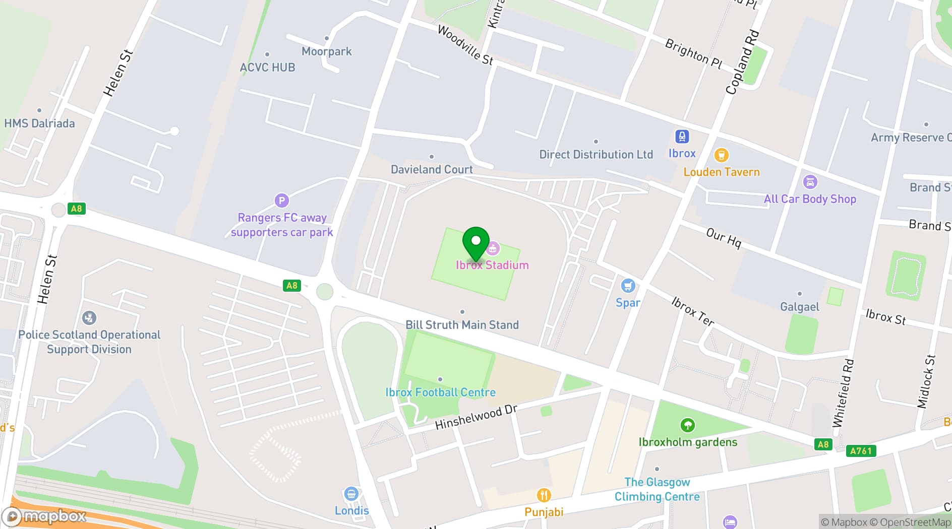 Map showing  Rangers Football Club