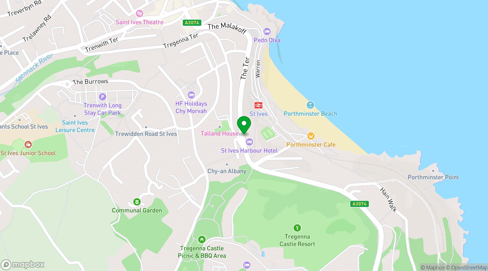 Map showing Harbour Hotel & Spa St Ives