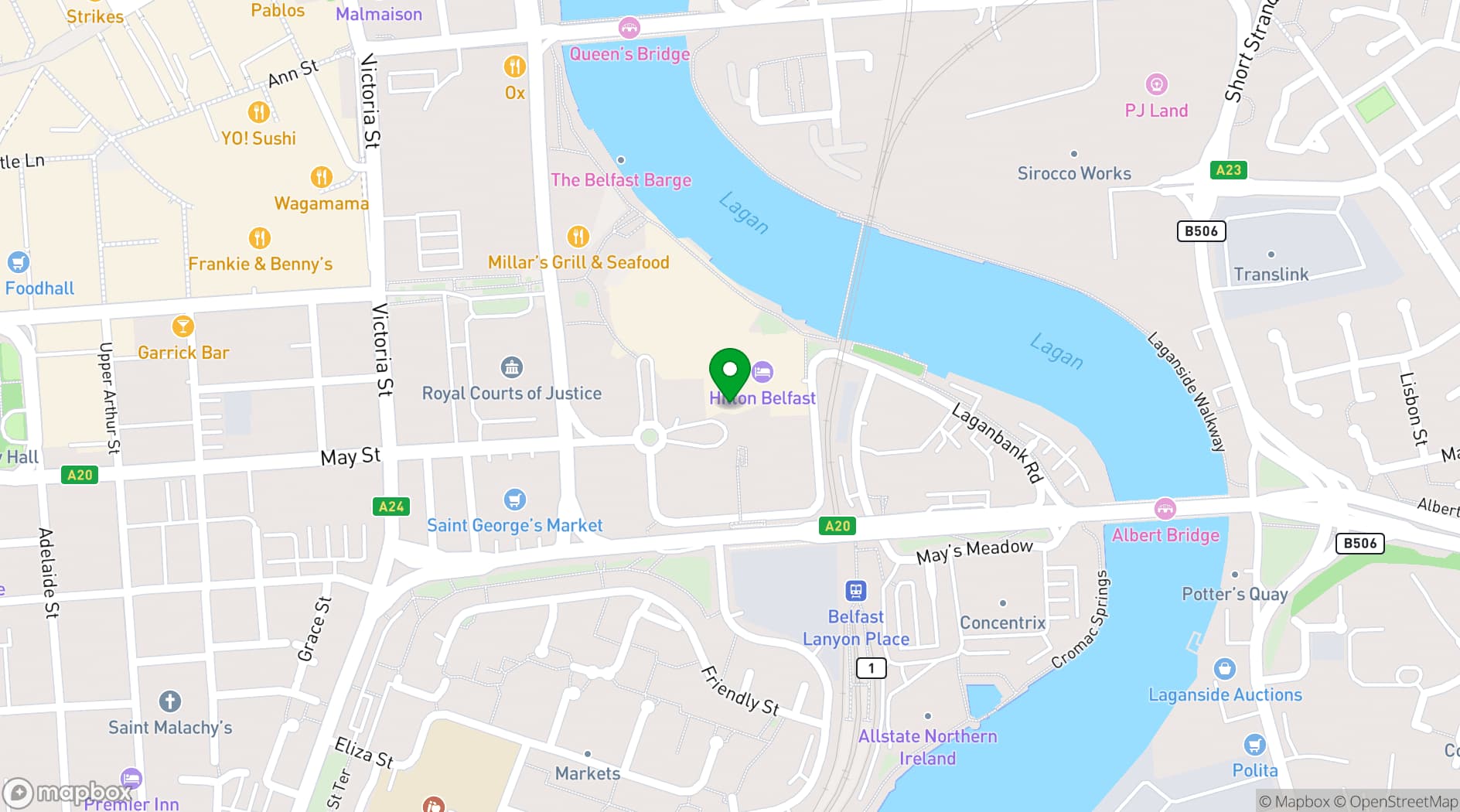 Map showing Hilton Belfast