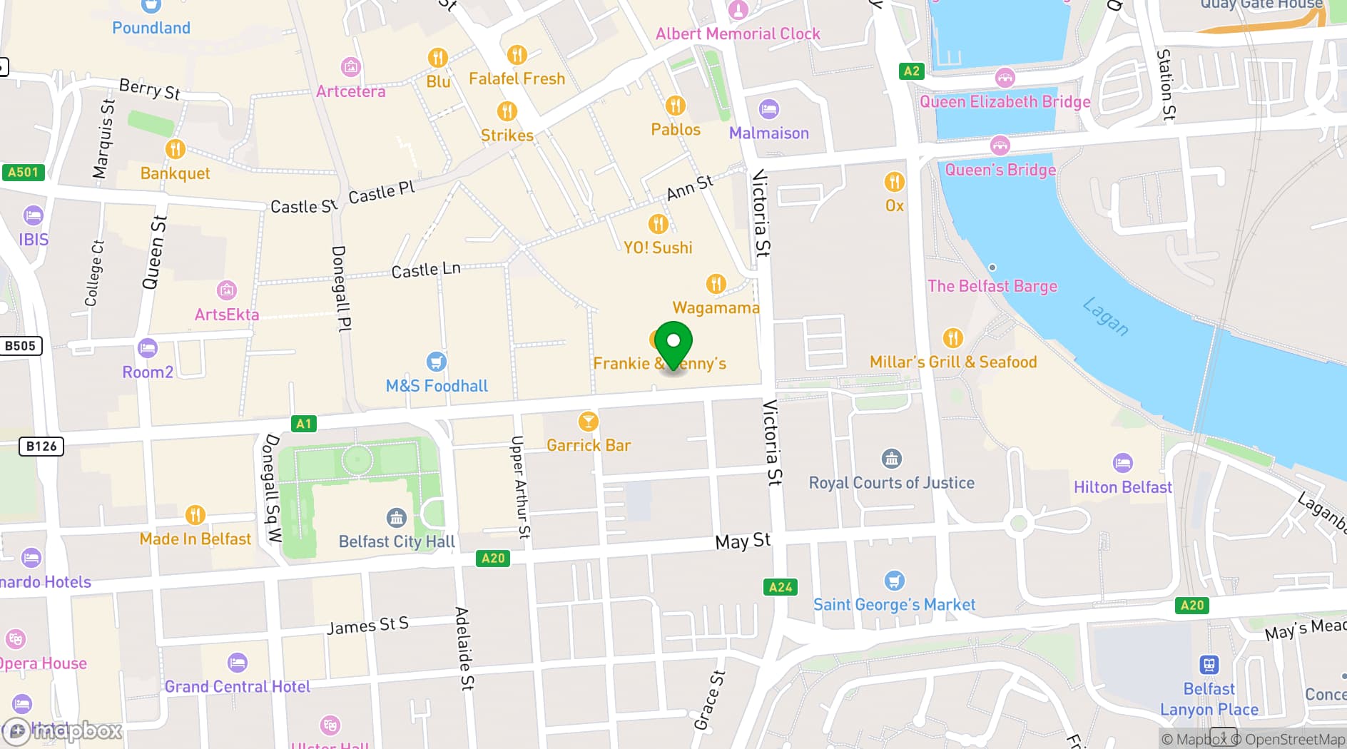 Map showing Revolution De Cuba Belfast