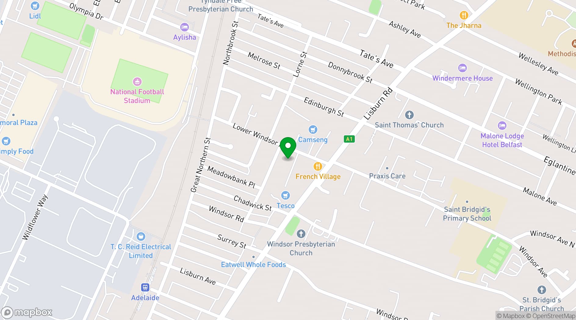 Map showing Windsor Hub, Belfast