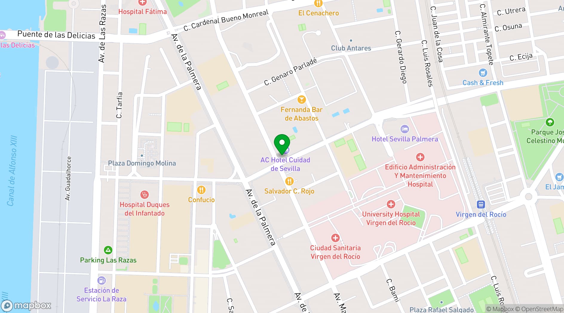 Map showing AC Hotel Ciudad de Sevilla