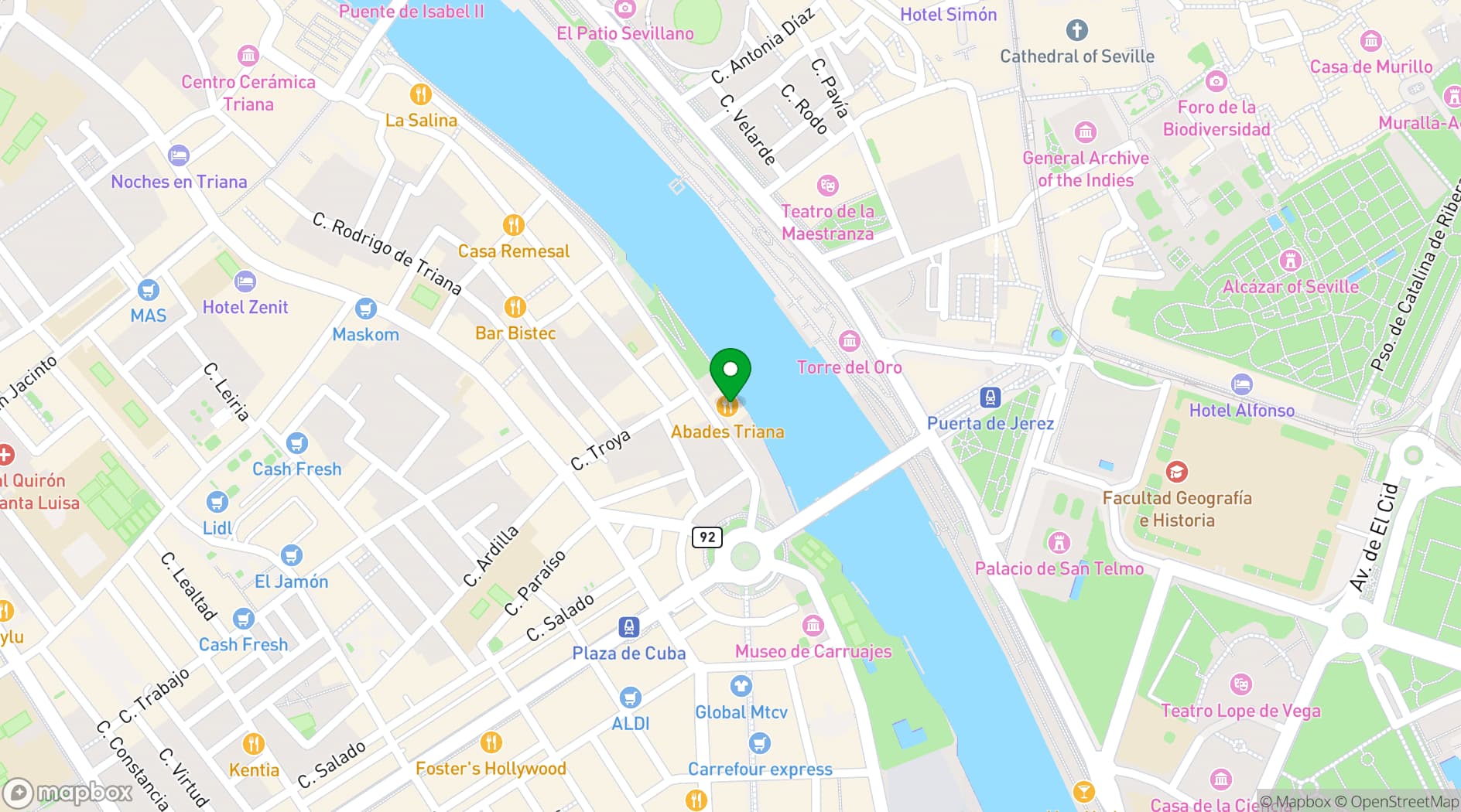 Map showing Abades Triana Restaurante