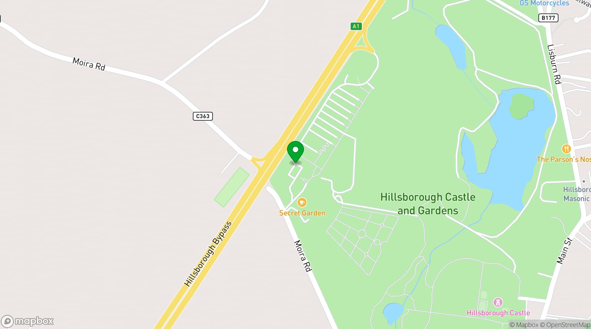 Map showing Hillsborough Castle and Gardens (NI)