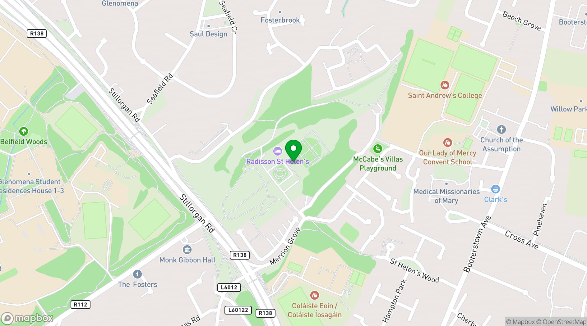 Map showing Radisson Blu St. Helen's Hotel, Dublin