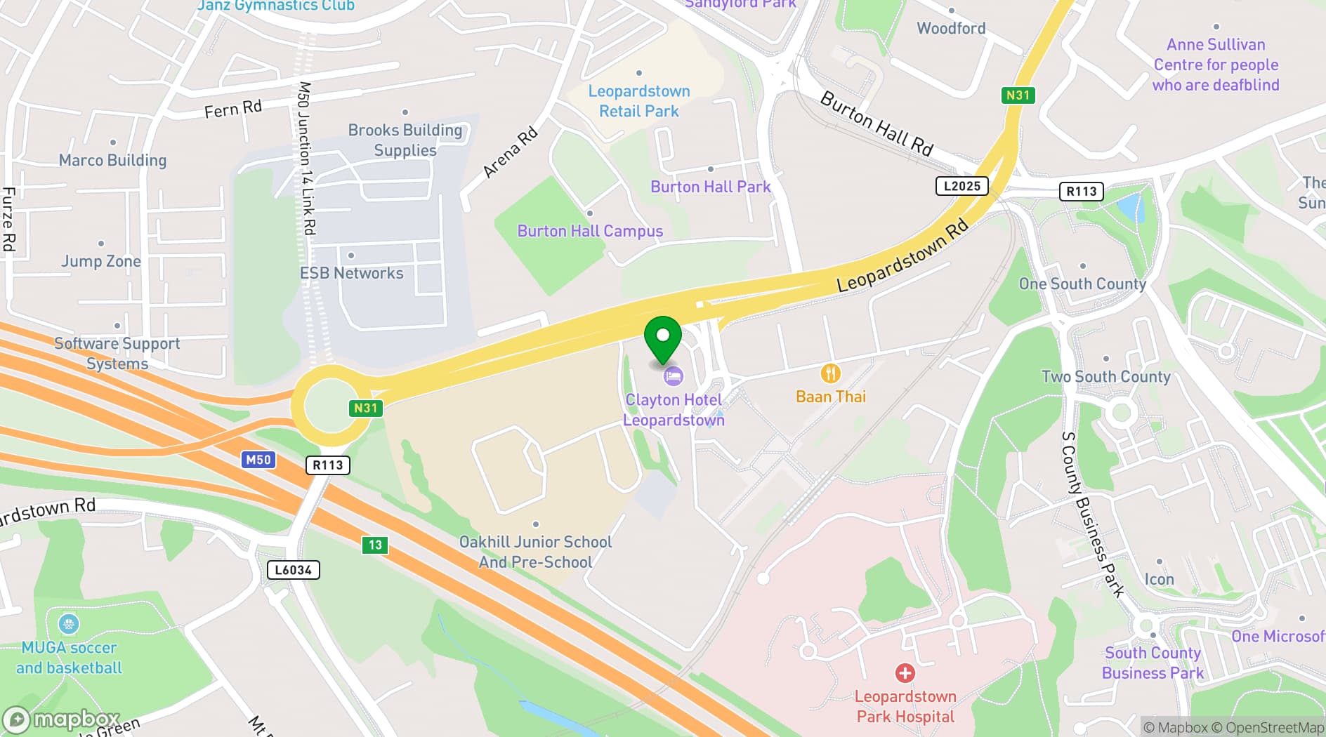 Map showing Clayton Hotel Leopardstown