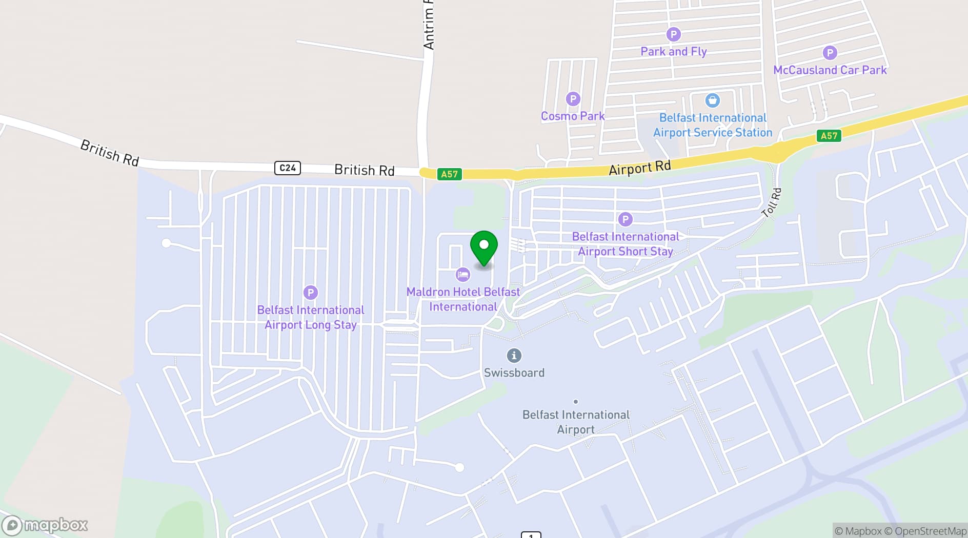 Map showing Maldron Hotel Belfast International Airport