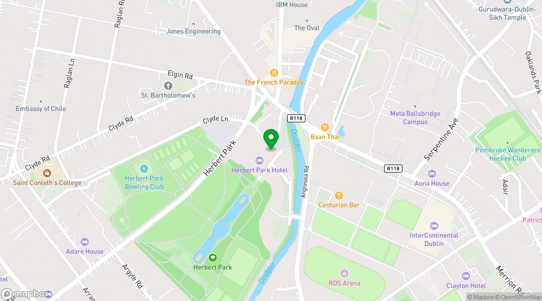 Map showing Herbert Park Hotel