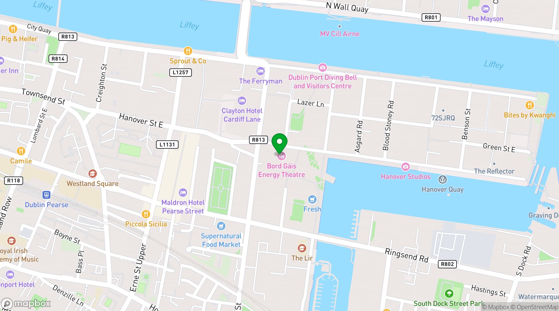 Map showing Bord Gáis Energy Theatre
