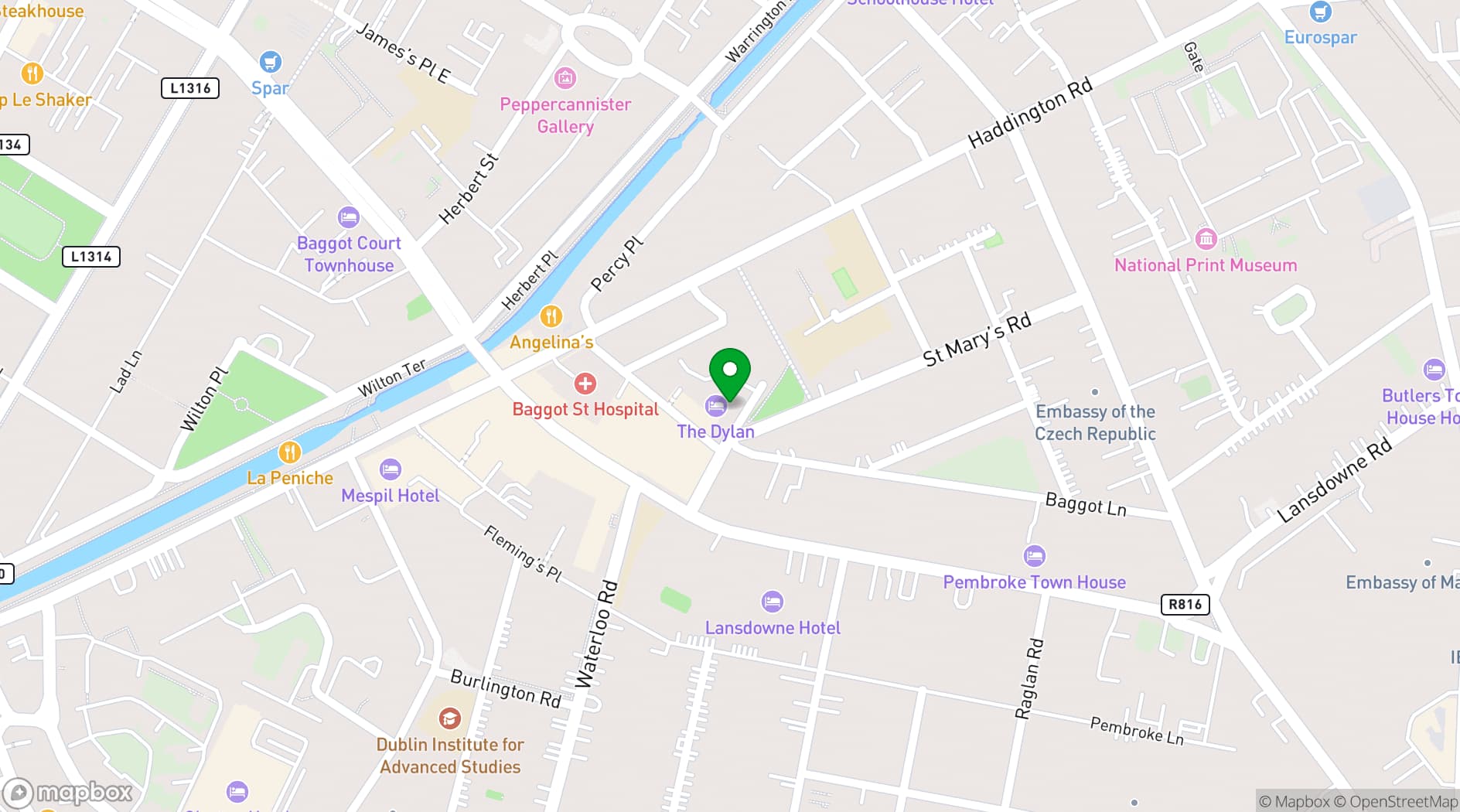 Map showing Dylan Hotel