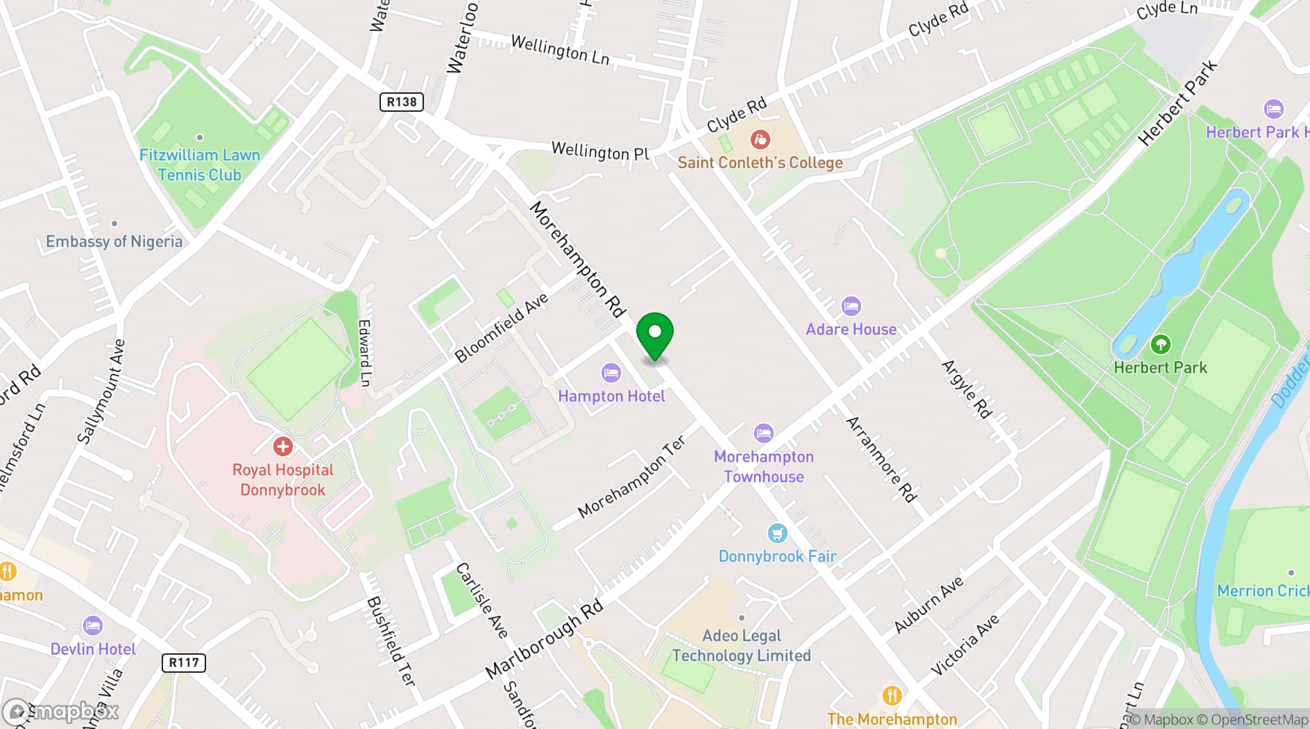 Map showing Hampton Hotel