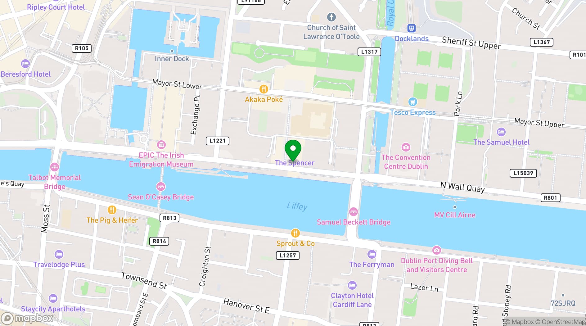 Map showing The Spencer Hotel