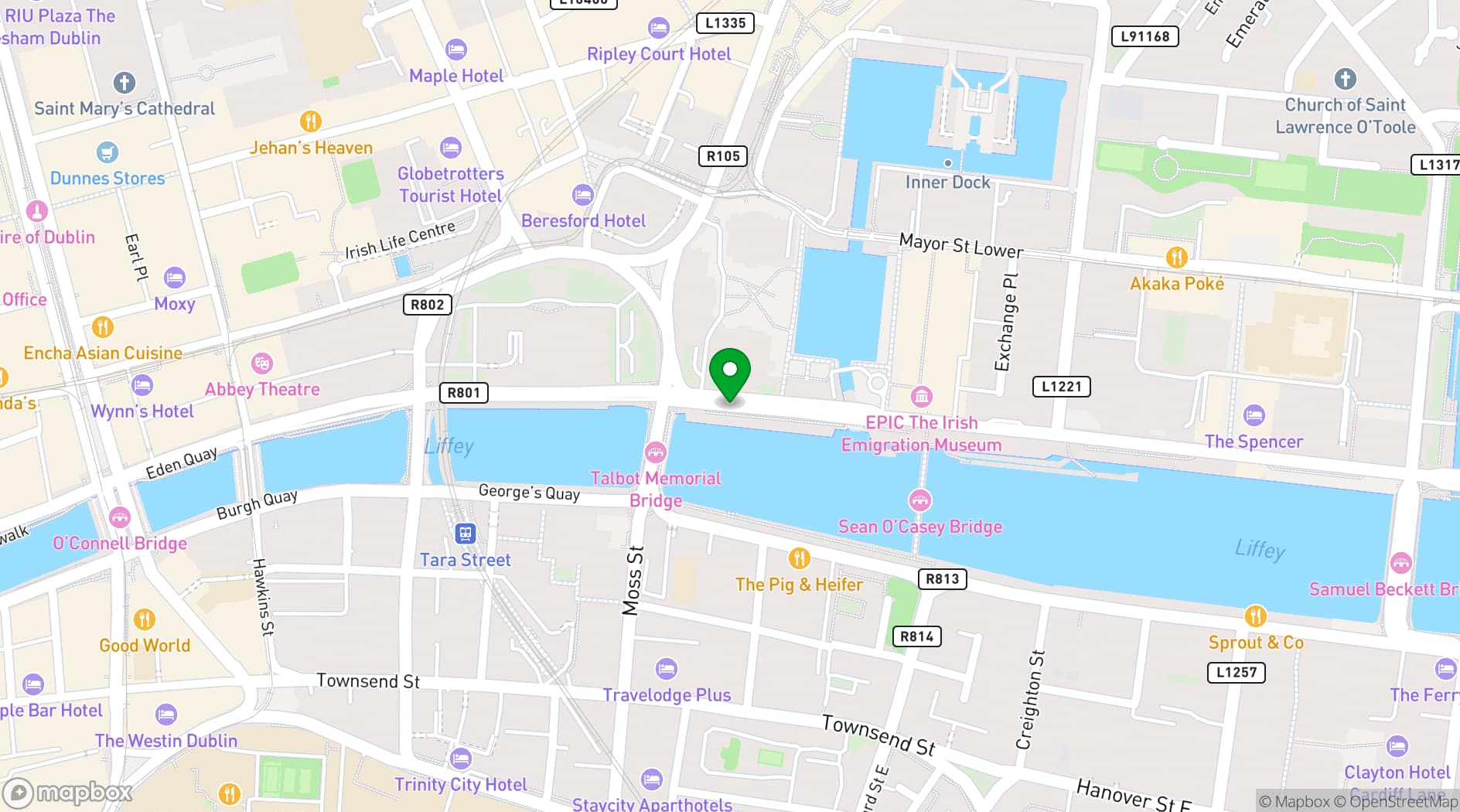 Map showing EPIC The Irish Emigration Museum