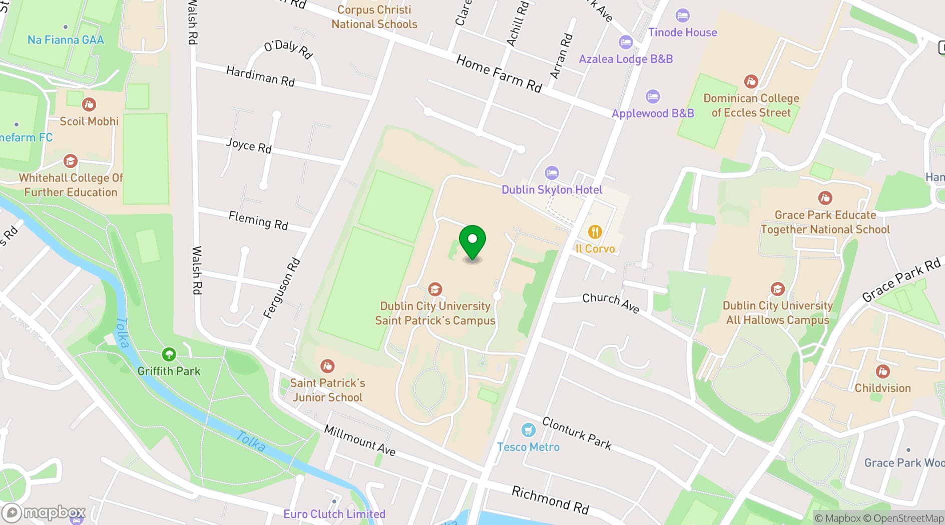 Map showing DCU St. Patrick's Campus