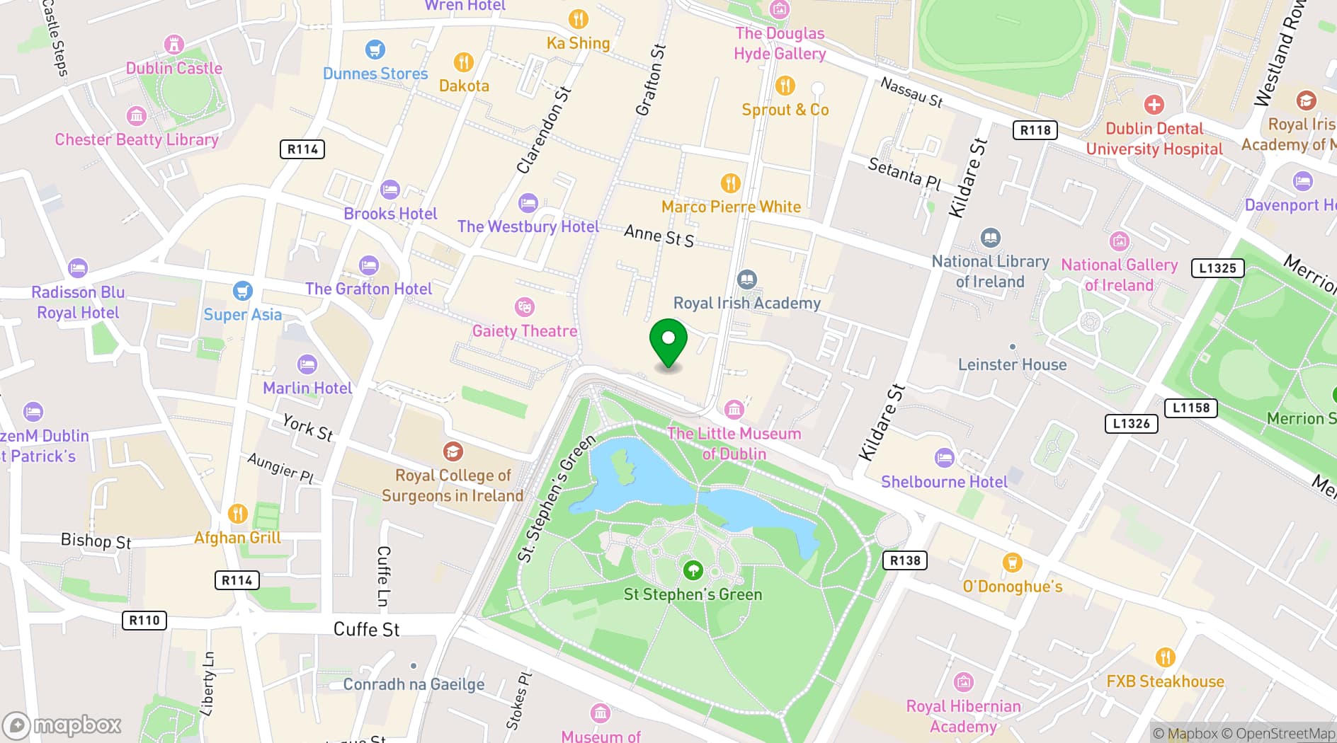 Map showing Stephen’s Green Club