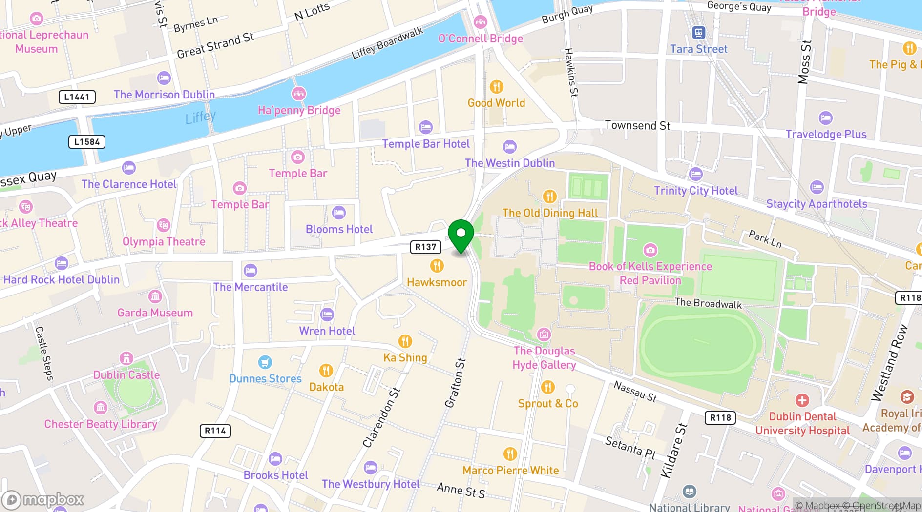 Map showing Irish Whiskey Museum