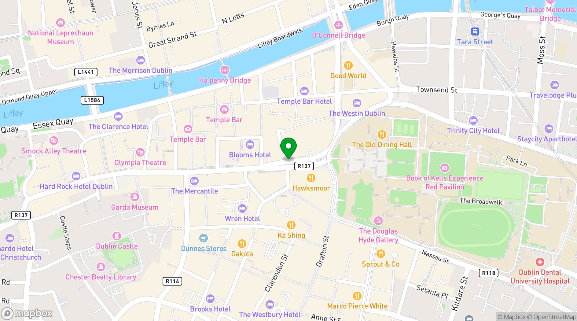 Map showing The College Green Hotel Dublin
