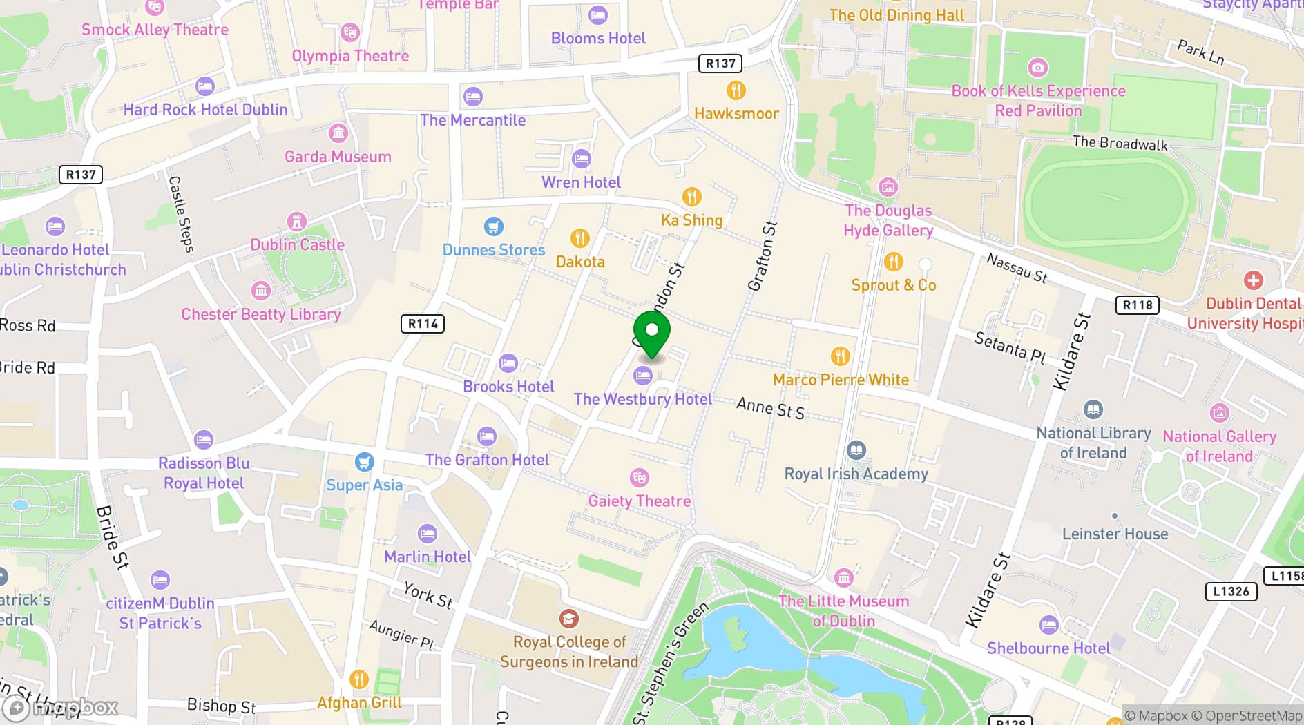 Map showing The Westbury Hotel - Dublin