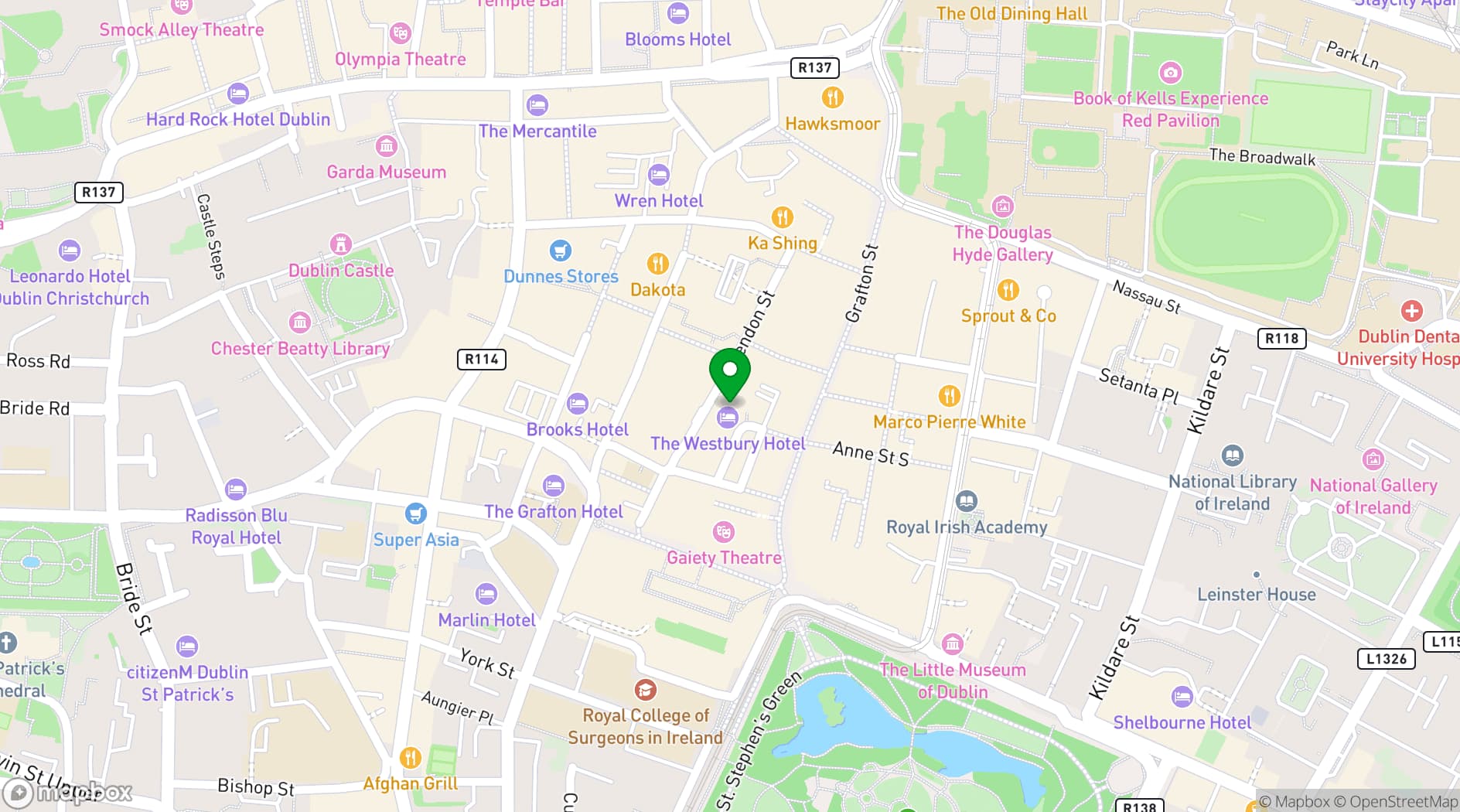 Map showing The Westbury Hotel