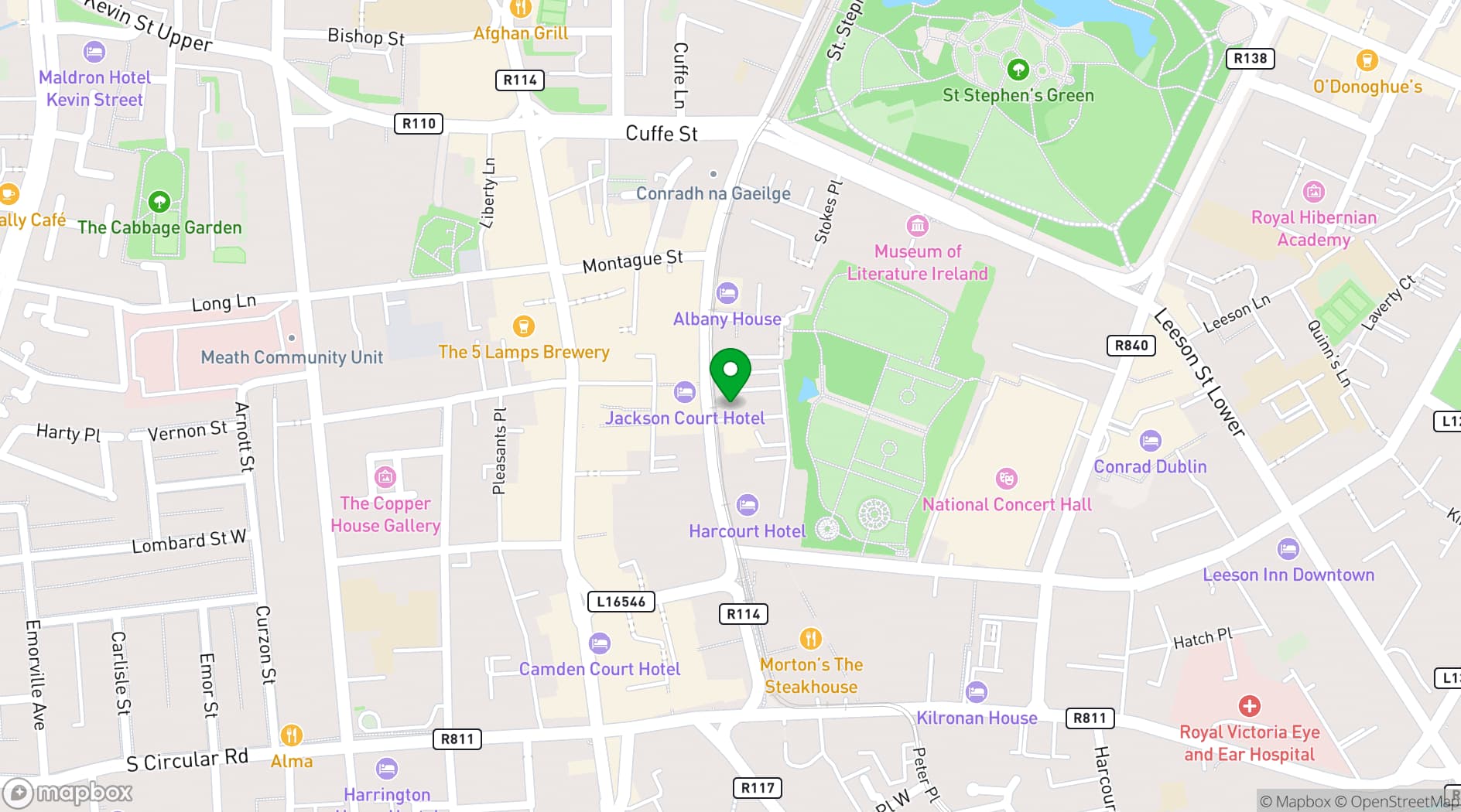 Map showing Iveagh Garden Hotel