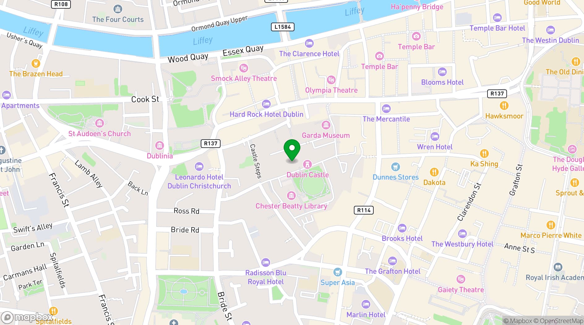 Map showing Dublin Castle