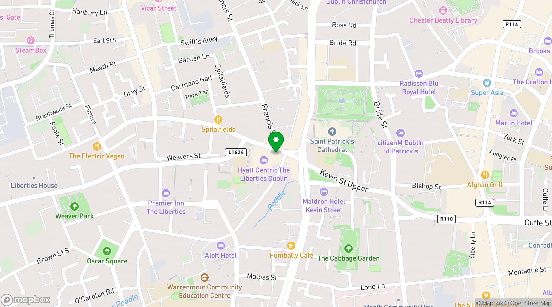 Map showing Hyatt Centric Dublin