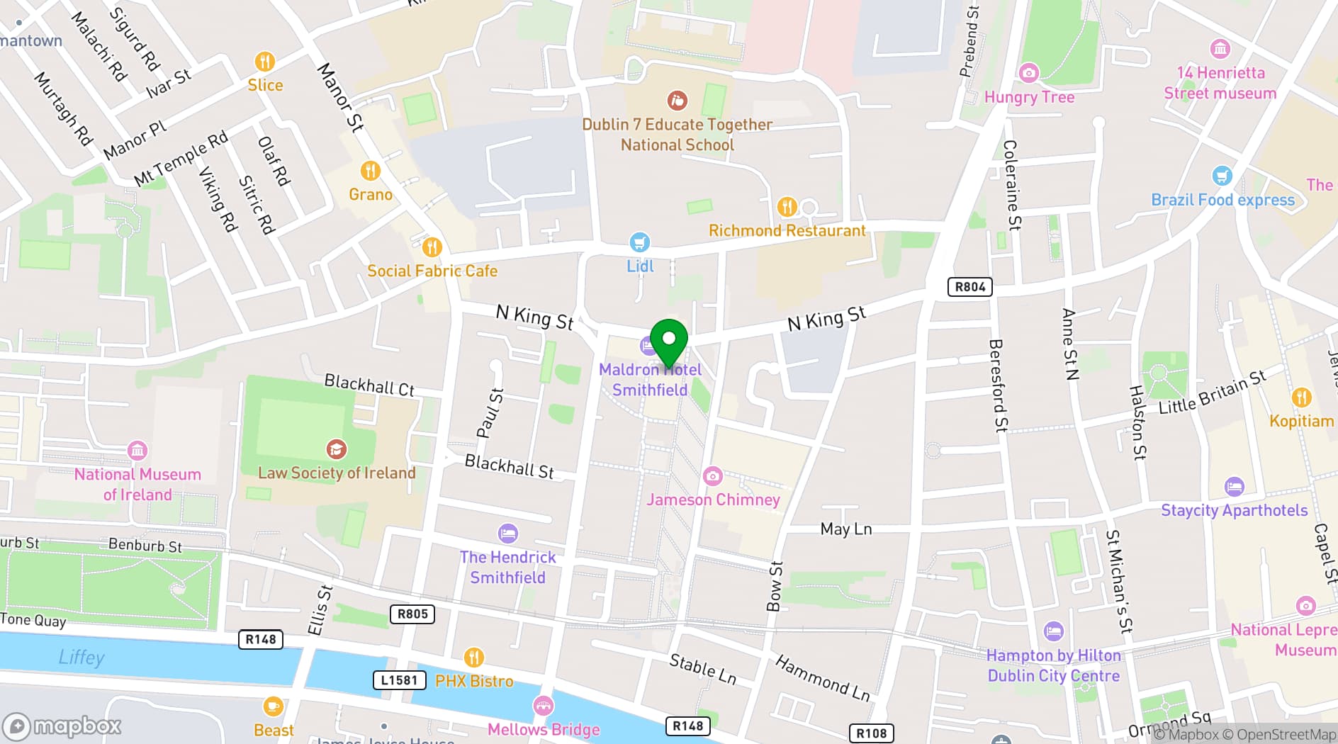 Map showing Maldron Hotel Smithfield