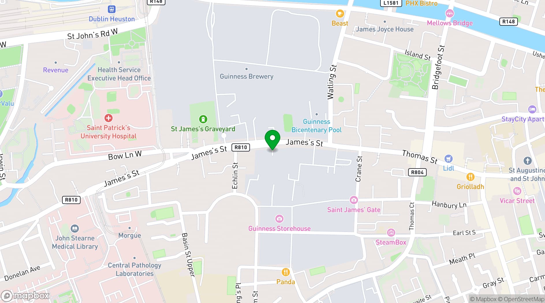 Map showing Guinness Storehouse
