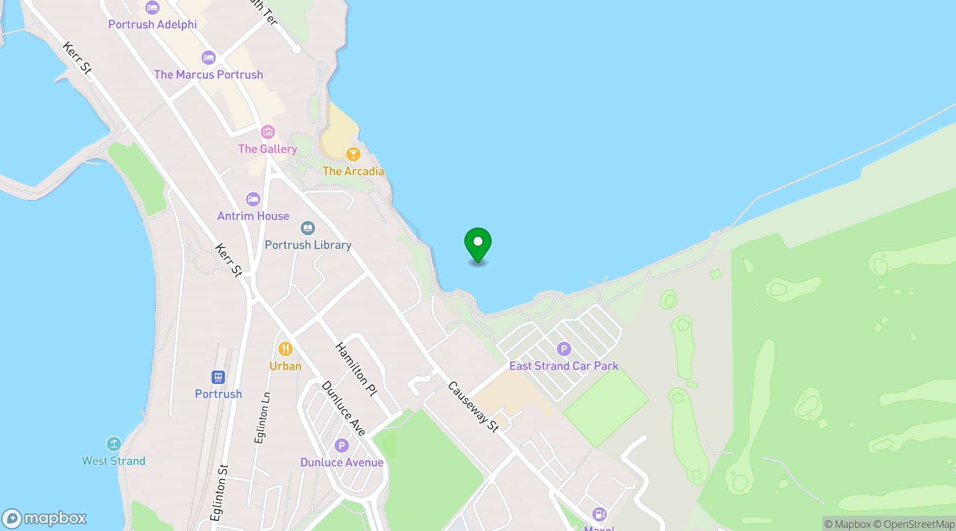 Map showing Arcadia Portrush