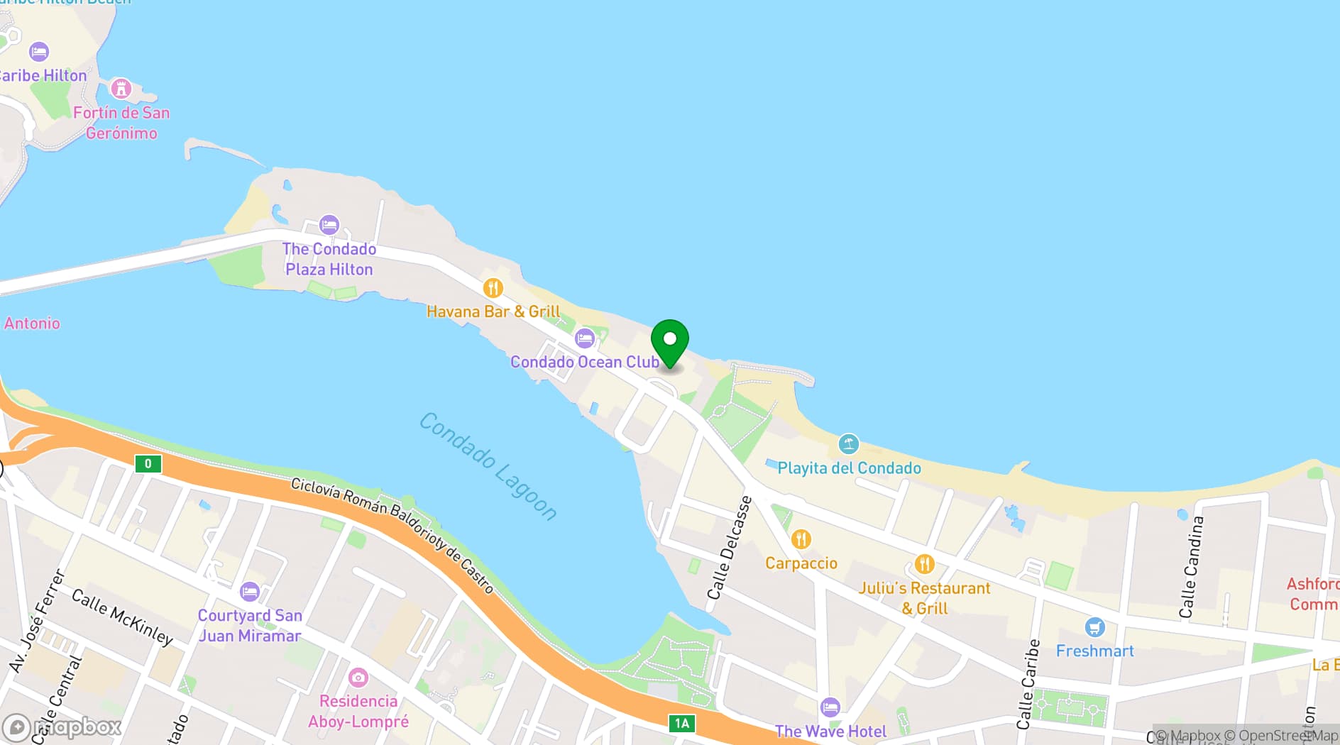 Map showing Condado Vanderbilt Hotel