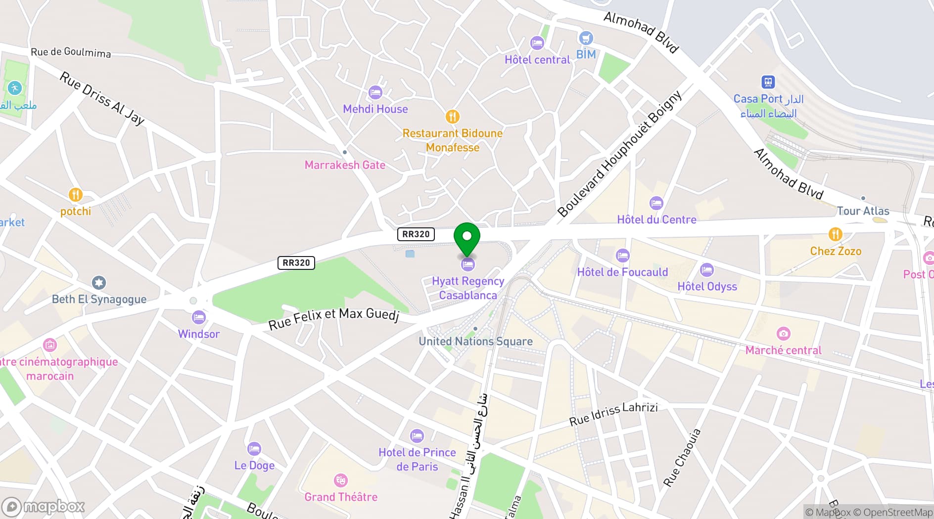 Map showing Hyatt Regency Casablanca