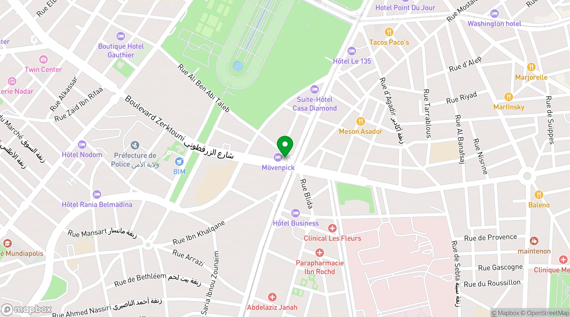 Map showing Mövenpick Casablanca