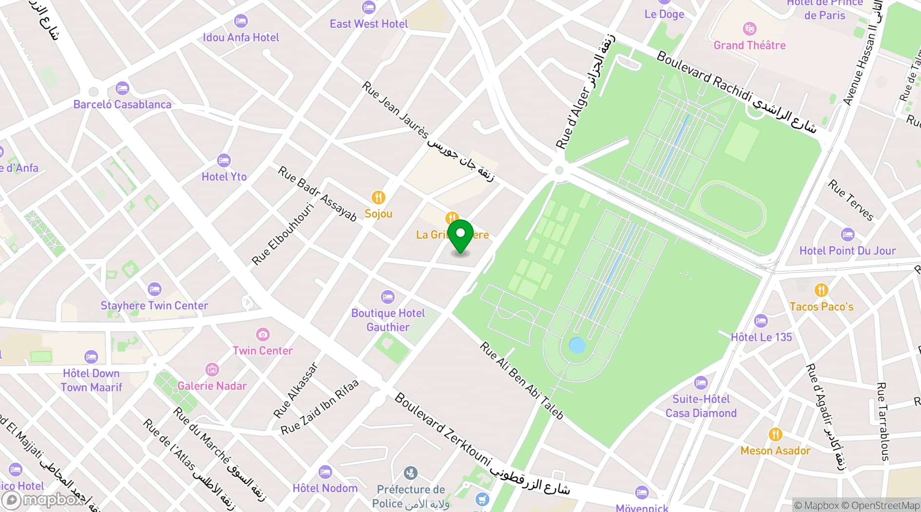 Map showing Radisson Hotel Casablanca Gauthier La Citadelle