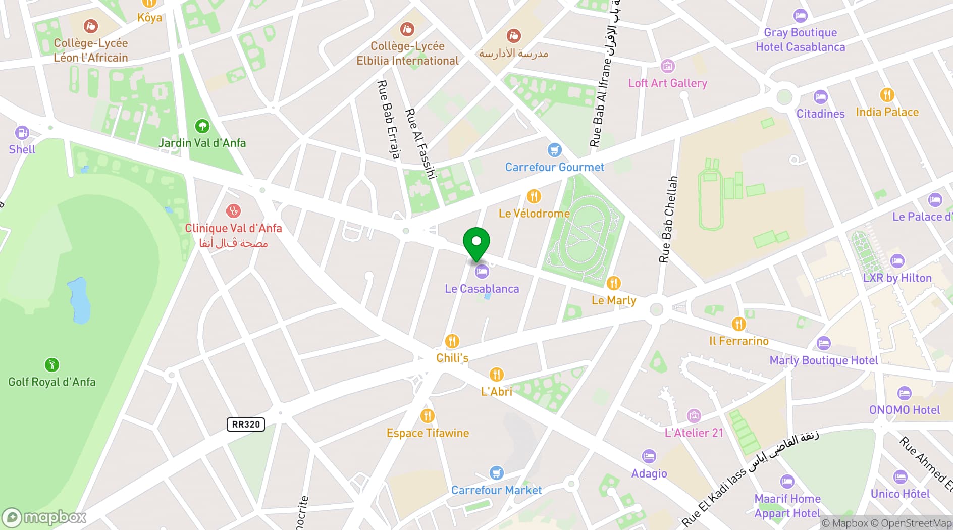 Map showing Le Casablanca Hotel