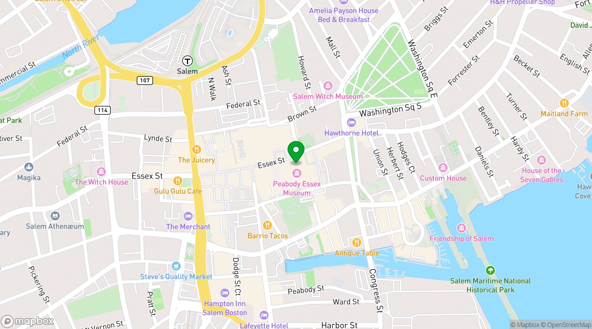 Map showing Peabody Essex Museum