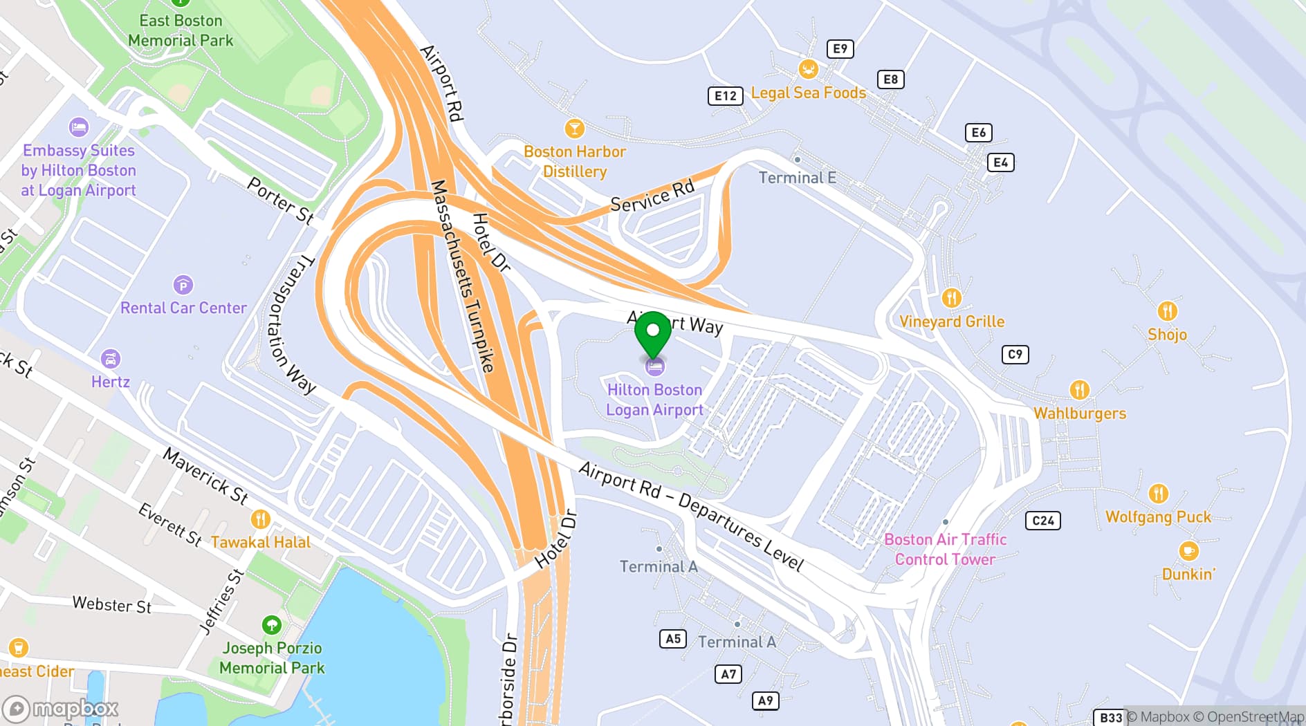 Map showing Hilton Boston Logan Airport