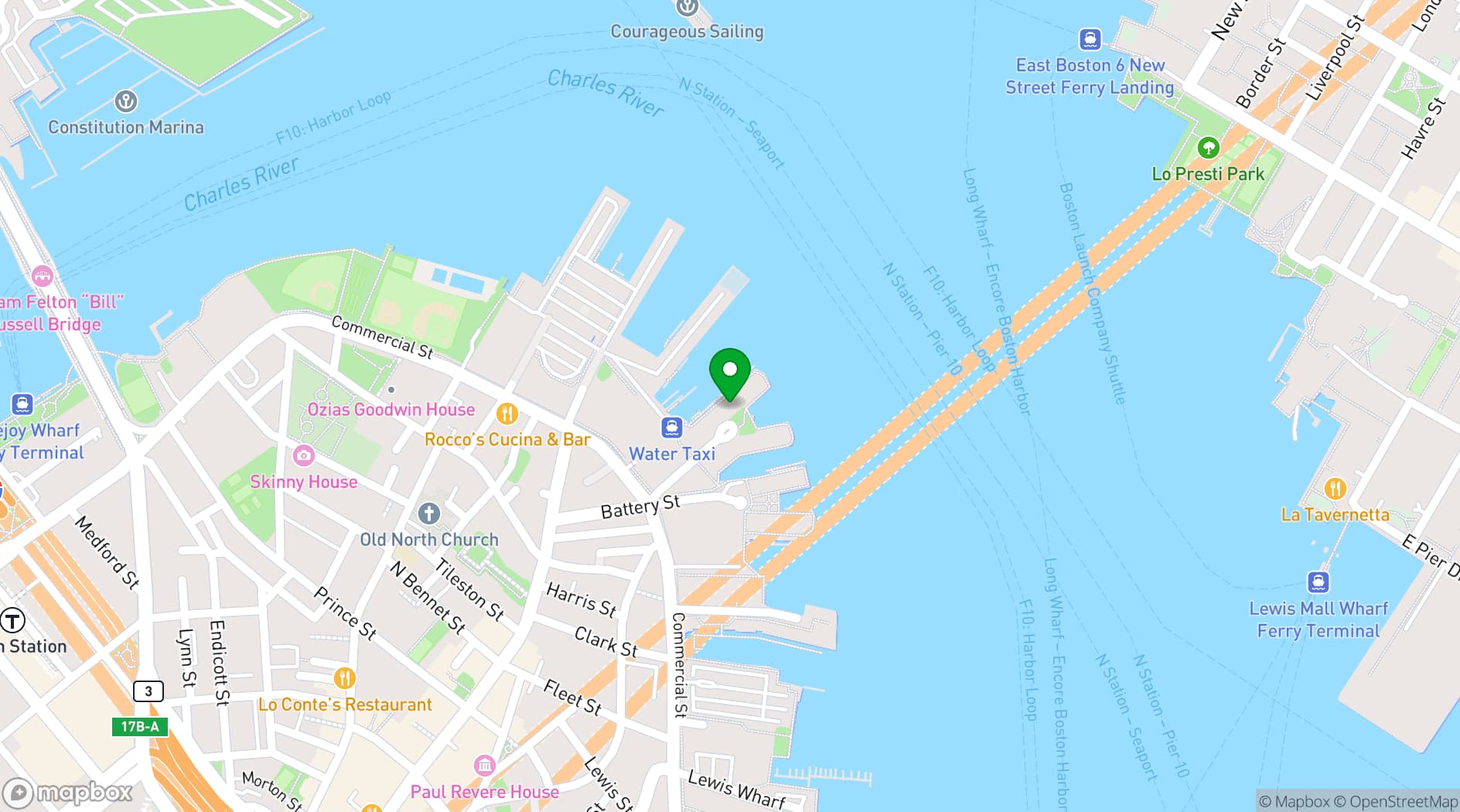 Map showing Battery Wharf Hotel