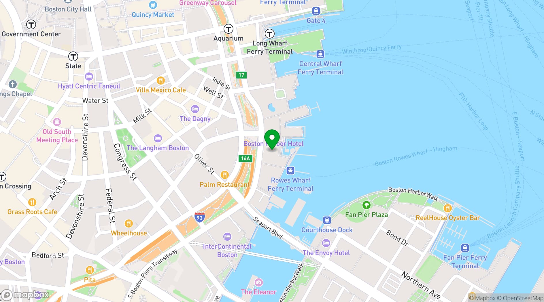 Map showing Boston Harbor Hotel