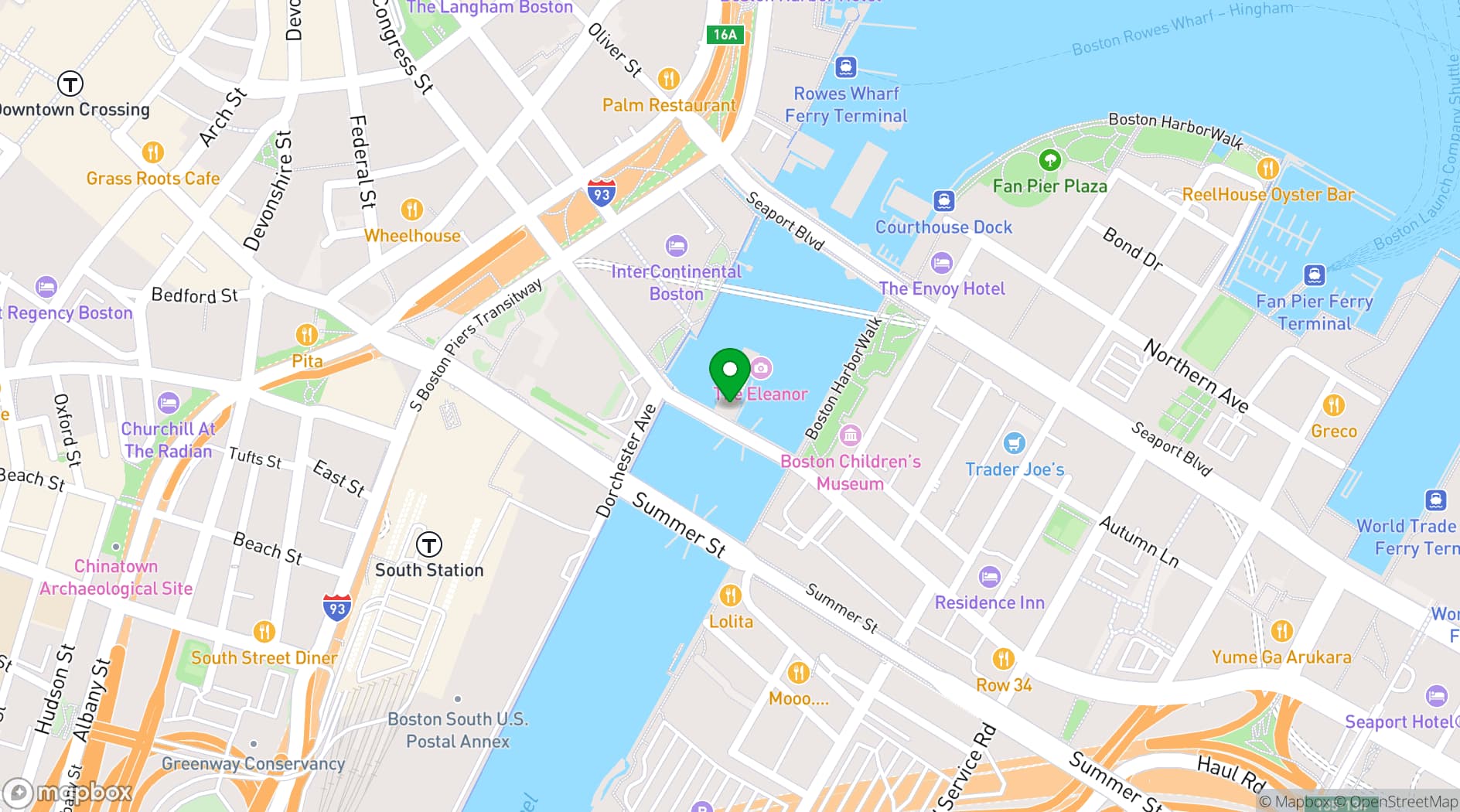 Map showing Boston Tea Party Ships & Museum
