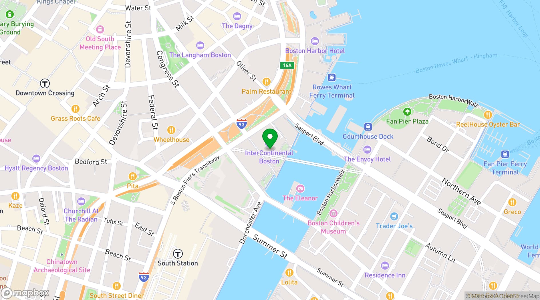 Map showing InterContinental Boston